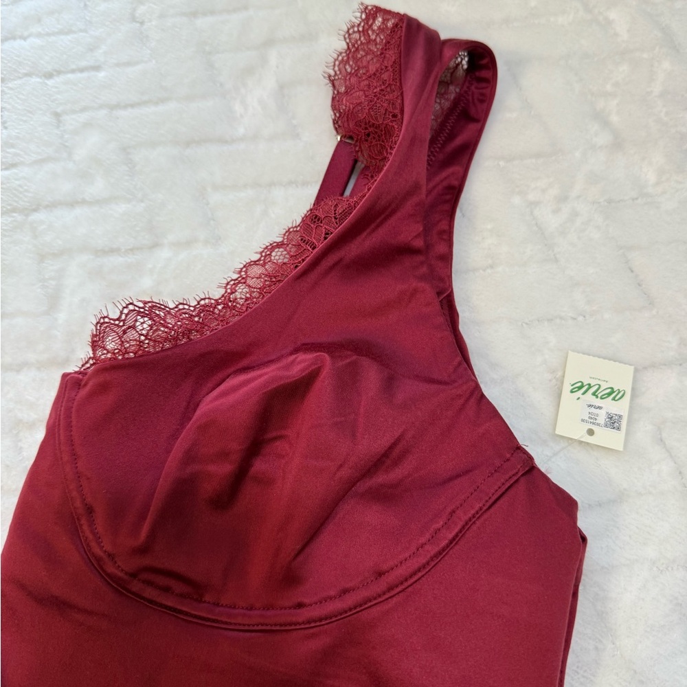Nwt $60 Aerie Show Off Shine Lace Corset Bra Top Cami & Thong Red Cherry Tart L - Picture 13 of 14